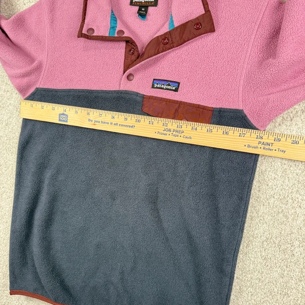 Patagonia Synchilla Fleece Pullover Mens XS Pink Grey Snap-T Colorblock 25450